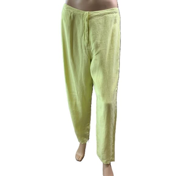 Gillian Gordon Lime Green Linen Drawstring Relaxed Fit Coastal Vintage Pants Sm - Picture 1 of 14